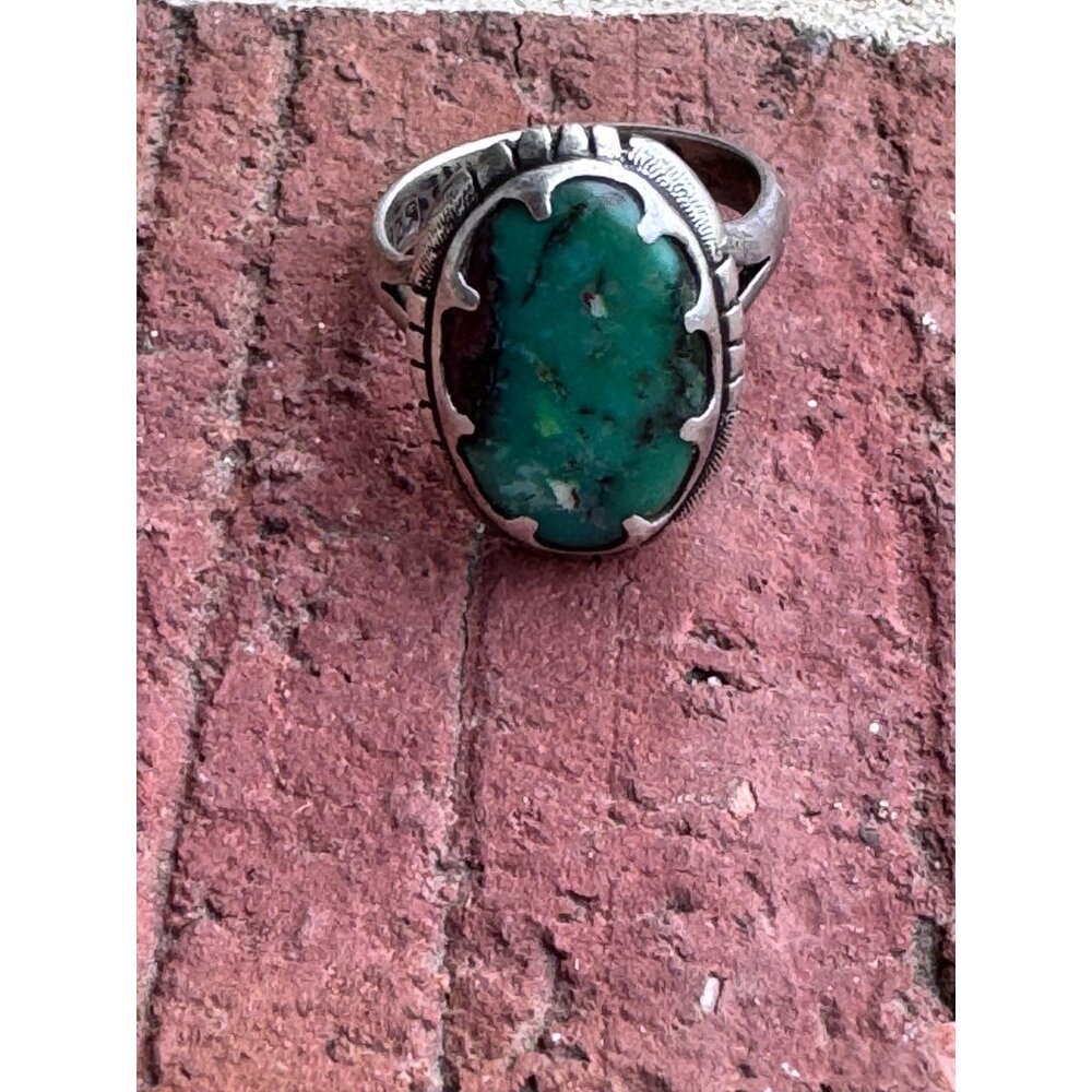Sterling Silver Ring With Green Oval Turquoise Stone Size 7 - Picture 10 of 13